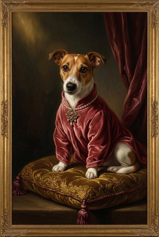 犬（ジャックラッセルテリア）のルネサンス風肖像画 A3額装インテリア