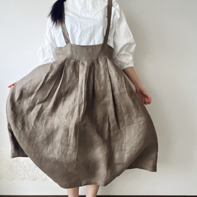 リネン・大人かわいい サスペンダースカート（モカ) | iichi 日々の