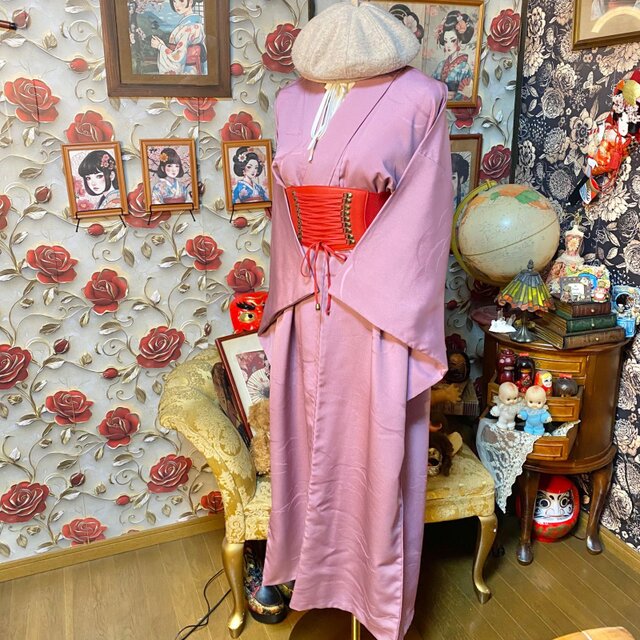 お値下げ❗️着物リメイクワンピース　絹 色無地着物リメイク ワンピース ロング ドレス 和洋折衷 洗える 化繊