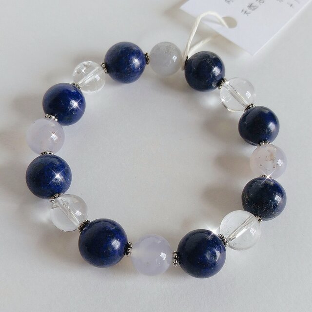 ラピスラズリ 水晶 瑪瑙の天然石 サージカルステンレス ブレスレット 