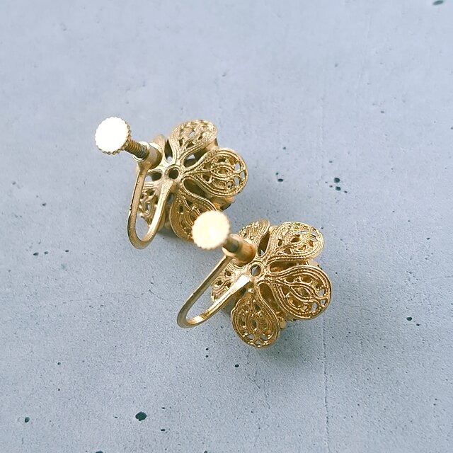 18K ヴィンテージ　イヤリング faux turquoise blue rhinestone flower ヴィンテージイヤリング