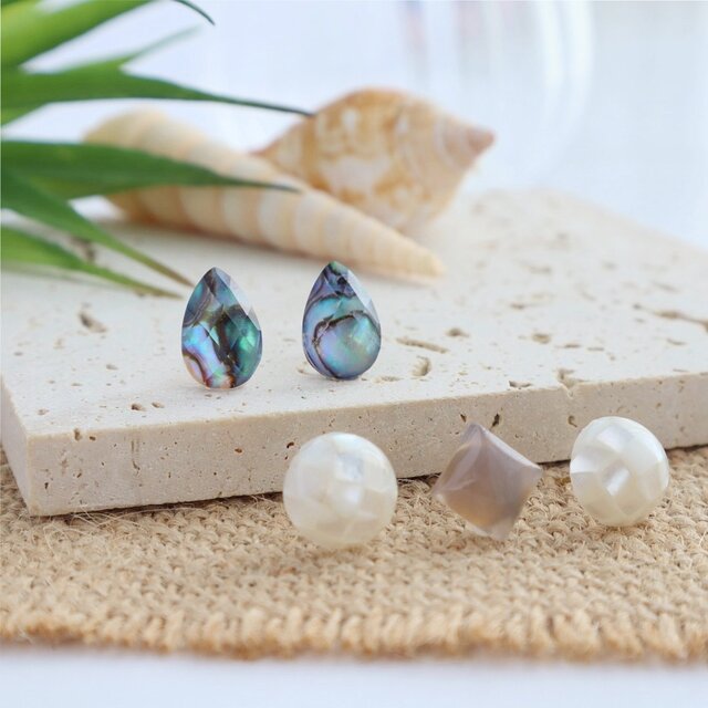 ハンドメイド天然石ピアス アソート まとめ売り(sea blue-white) 彩り