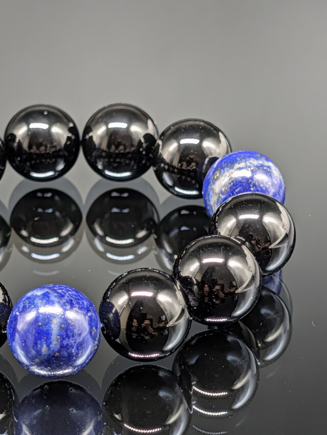 パワーストーン】モリオン ラピスラズリ 16mm ブレスレット 【幸運を