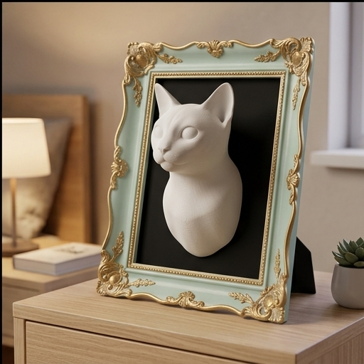 猫（トンキニーズ）の壁掛けレリーフ 3Dプリント 白PLA インテリア