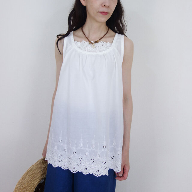 花刺繍・スカラップギャザーレースキャミ | iichi 日々の暮らしを