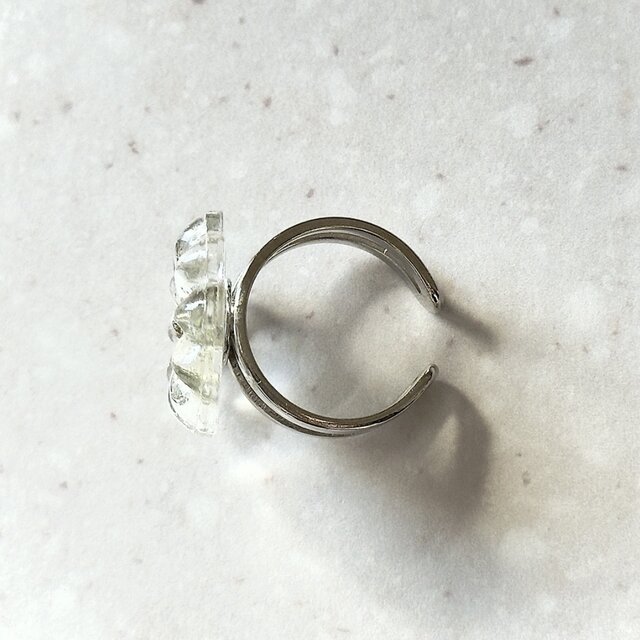 6,透明な花のガラスパーツビンテージアクセサリー素材 ヴィンテージガラス フラワーリング｜シャンデリアパーツの透明な花