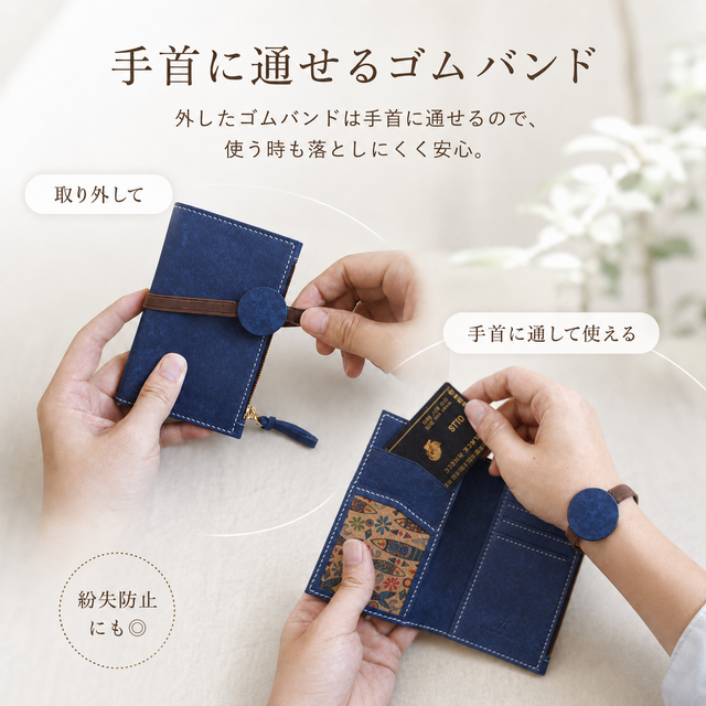 薄型レザーの多機能ミニ財布｜カード・小銭・お札対応｜ゴムバンド留め