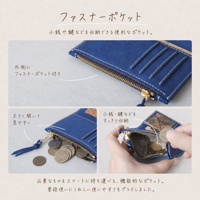 薄型レザーの多機能ミニ財布｜カード・小銭・お札対応｜ゴムバンド留め