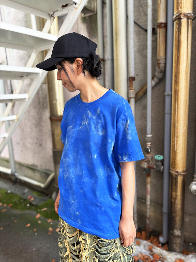 タイダイ Tシャツ Mサイズ ブルー ムラ染め ブリーチ Hippies Dye HD26