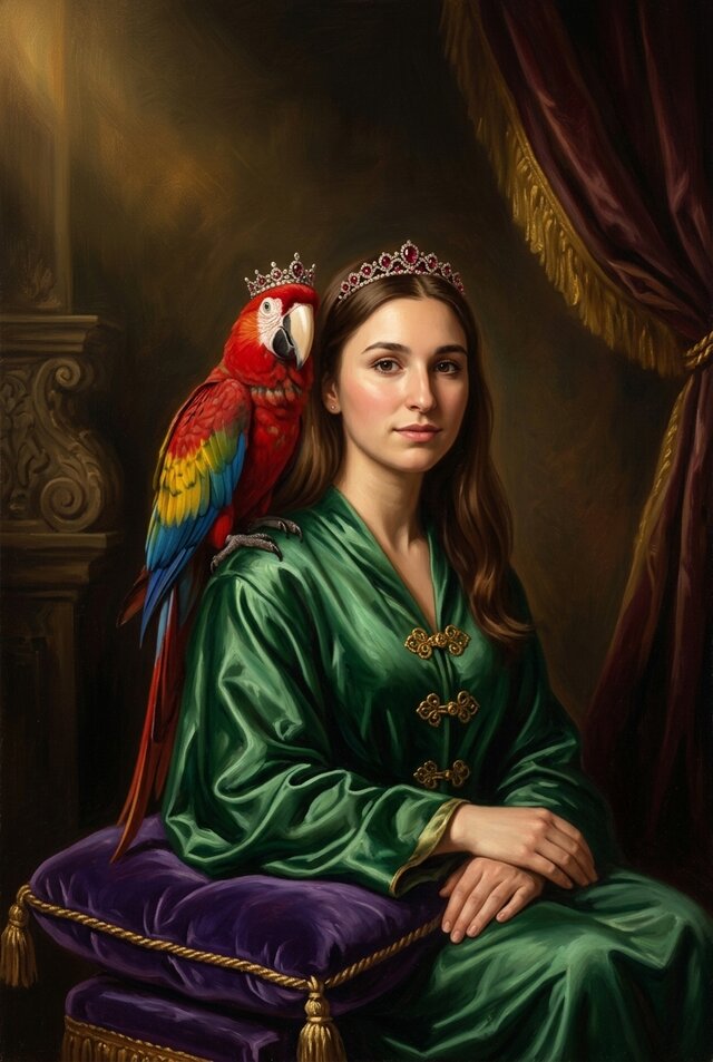 インコ（コンゴウインコ）のルネサンス風肖像画 A4額装インテリア