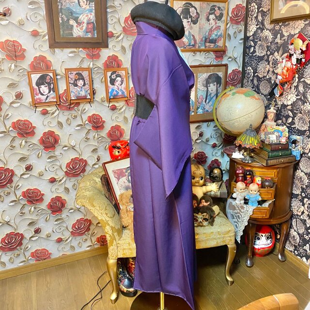 色無地着物リメイク ワンピース ロング ドレス 和洋折衷 洗える 化繊