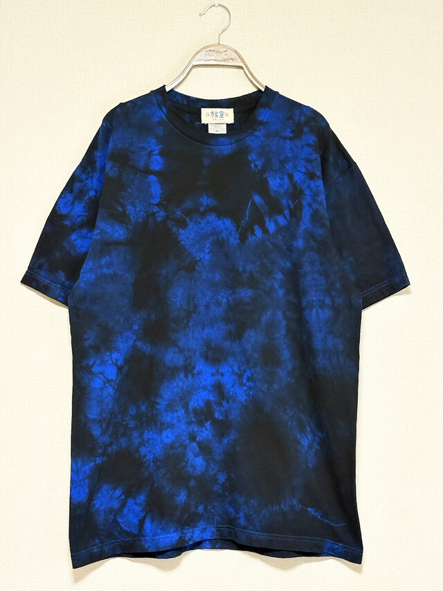 タイダイ Tシャツ XLサイズ ブラック×ブルー ムラ染め Hippies Dye