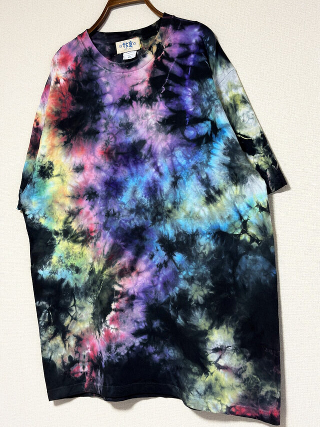 タイダイ Tシャツ XXLサイズ ブラック×カラフル Hippies Dye HD26-54