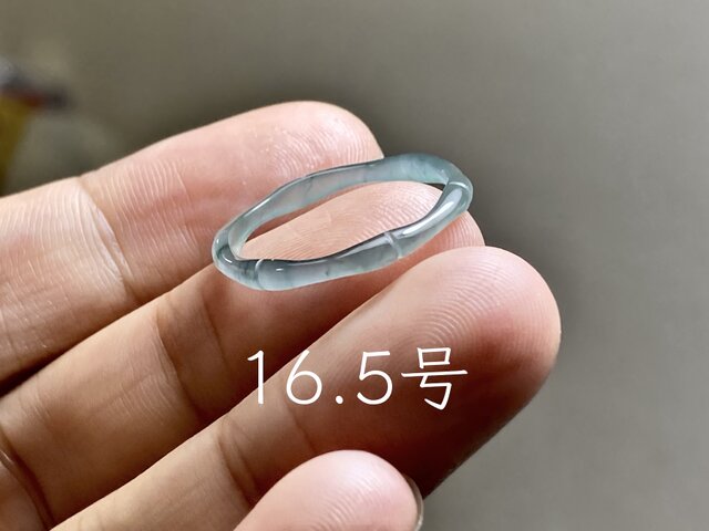 L18-184 細身 氷種 16.5号 竹節 リング グアテマラ産 A貨 本翡翠