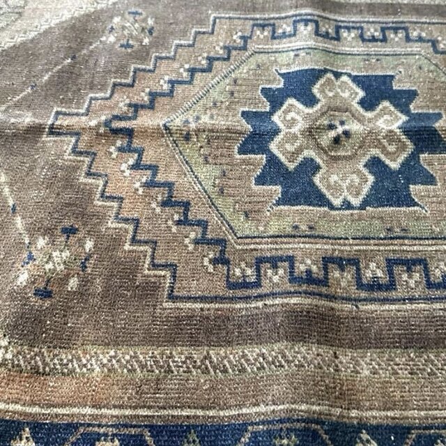 82×181アースカラー×ブルー メダリオン トルコヴィンテージラグ