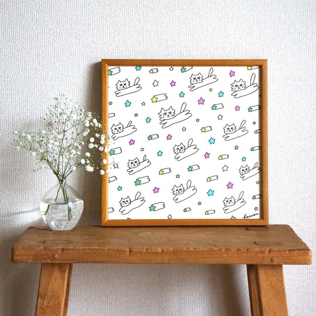 flying cats（white）」30cm角ポスター | iichi 日々の暮らしを