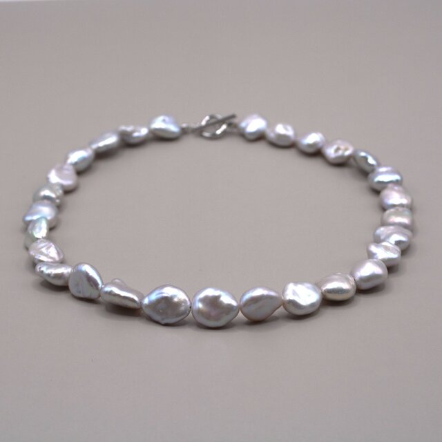 淡水バロックパールのネックレス＊シルバーグレー＊10～11mm＊38cm