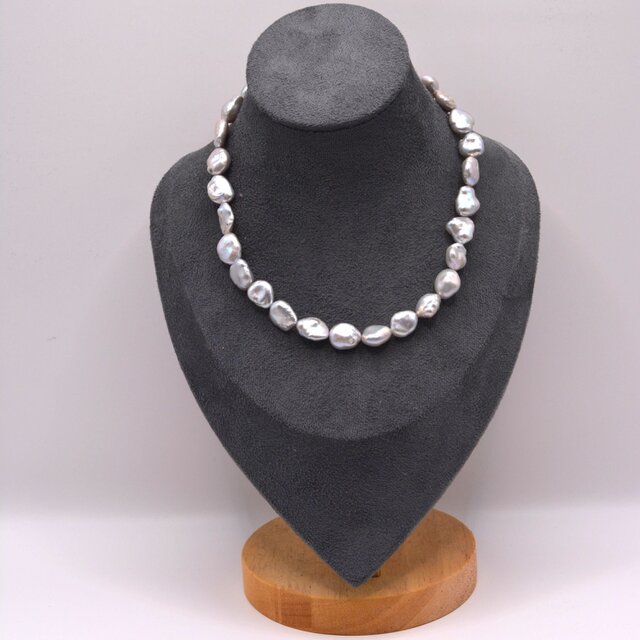 淡水バロックパールのネックレス＊シルバーグレー＊10～11mm＊38cm