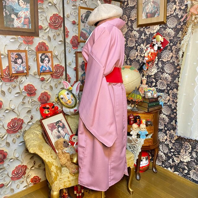 色無地着物リメイク ミニミディ ワンピース ドレス 和洋折衷 洗える