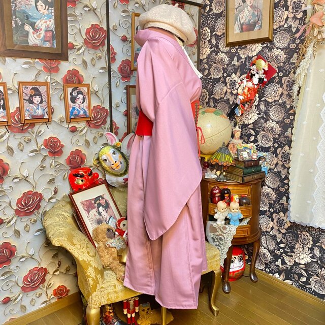 色無地着物リメイク ミニミディ ワンピース ドレス 和洋折衷 洗える