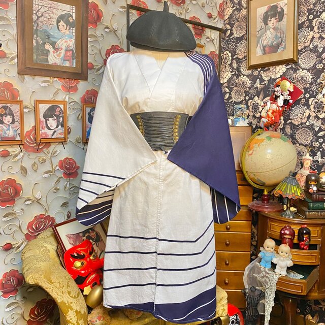 訳あり】浴衣リメイク ミニミディワンピース ドレス 綿100％ 和洋折衷