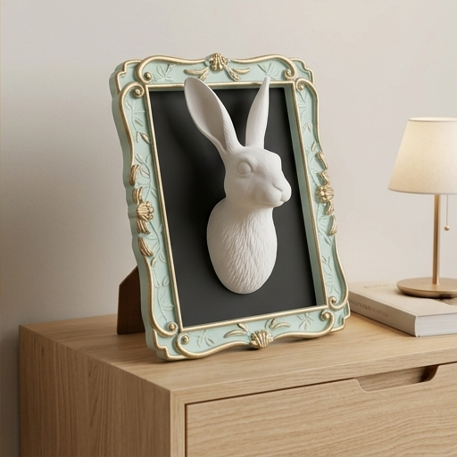 うさぎ（ベルジアンヘア）の壁掛けレリーフ 3Dプリント 白PLA