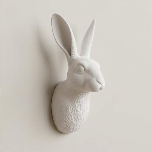 うさぎ（ベルジアンヘア）の壁掛けレリーフ 3Dプリント 白PLA