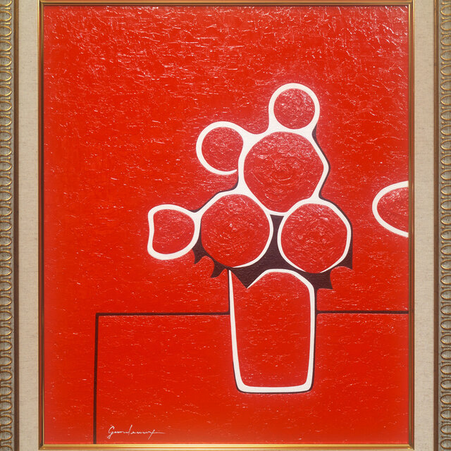 紅薔薇 -Rouge-◇がんどうあつし絵画油絵厚塗りF8号額装品◇花静物画赤