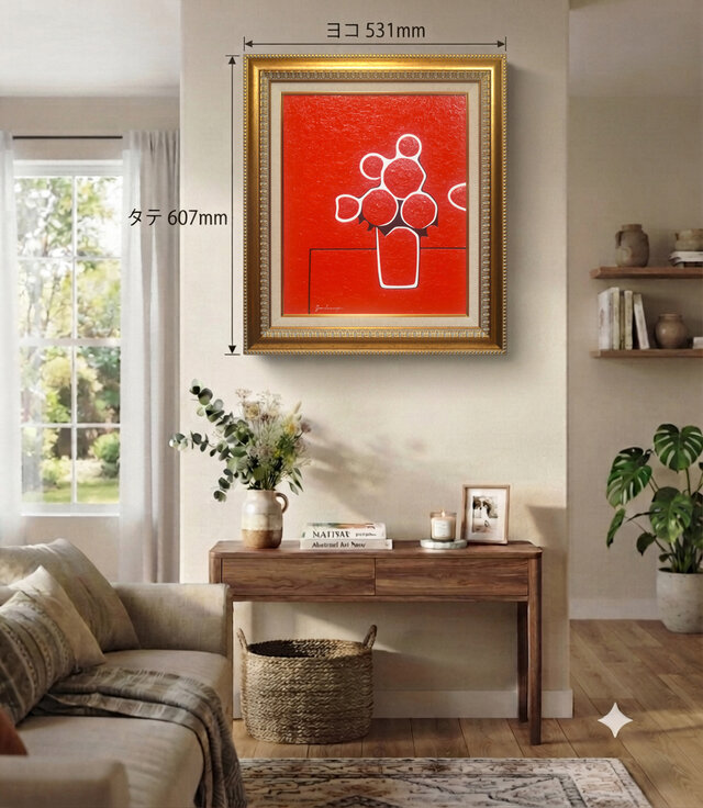 紅薔薇 -Rouge-◇がんどうあつし絵画油絵厚塗りF8号額装品◇花静物画赤