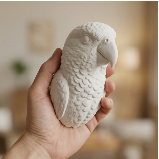 インコ（セネガルパロット）の壁掛けレリーフ 3Dプリント 白PLA
