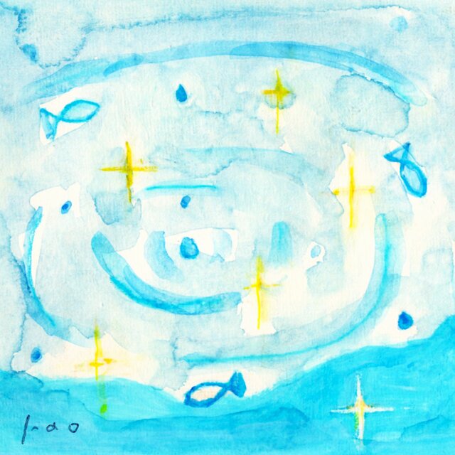 原画・水彩画】 「心の中にある泉」※木製額縁入り（18㎝角）風景画