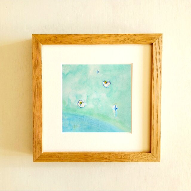原画・水彩画】 「心の中にある泉2」※木製額縁入り（18㎝角）風景画