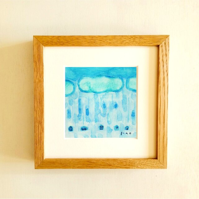原画・水彩画】 「雲の上の青い空」※木製額縁入り（18㎝角）風景画