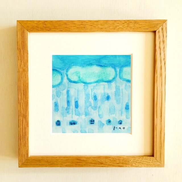 原画・水彩画】 「雲の上の青い空」※木製額縁入り（18㎝角）風景画