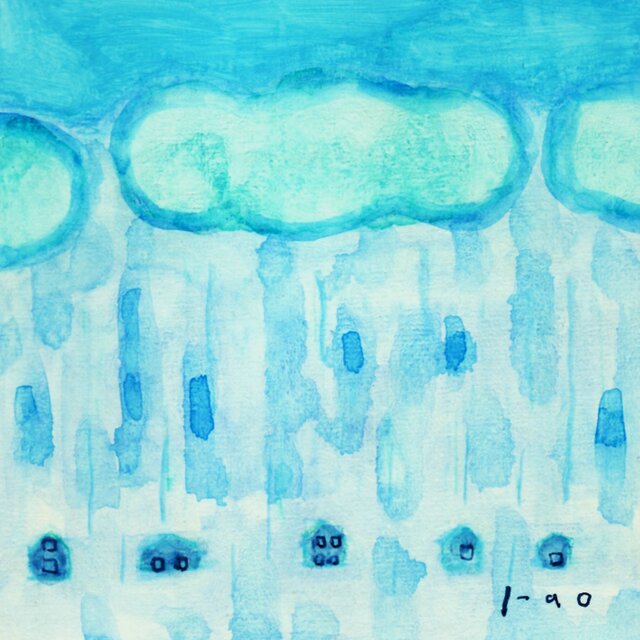 原画・水彩画】 「雲の上の青い空」※木製額縁入り（18㎝角）風景画