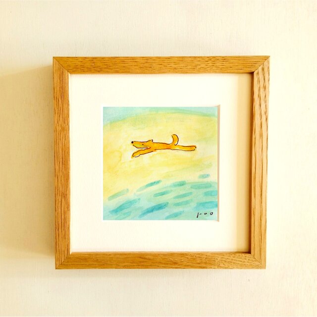 陽光さすアーモンドの木　水彩画　ホワイト額入り 原画・水彩画】 「光の方へ」※木製額縁入り（18㎝角）風景画・イラスト