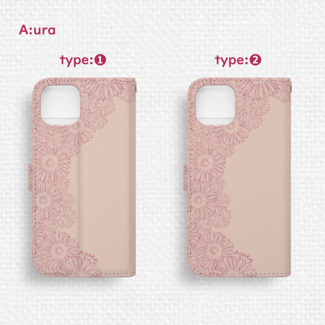 向日葵レース模様のiPhone手帳型スマホケース ピンク×ピンク | iichi