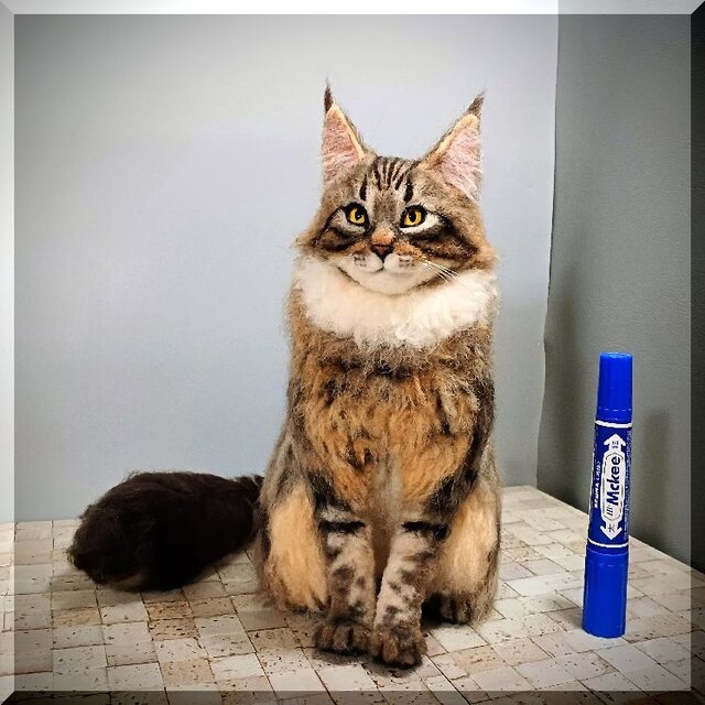 羊毛フェルト 猫 メインクーン ねこ ネコ 猫フィギュア | iichi 日々の