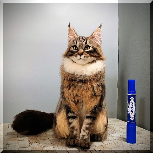 羊毛フェルト 猫 メインクーン ねこ ネコ 猫フィギュア | iichi 日々の