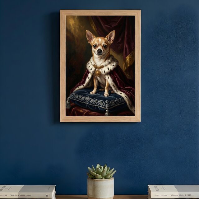 犬（チワワ）のルネサンス風肖像画 油絵風アートA4額装インテリア