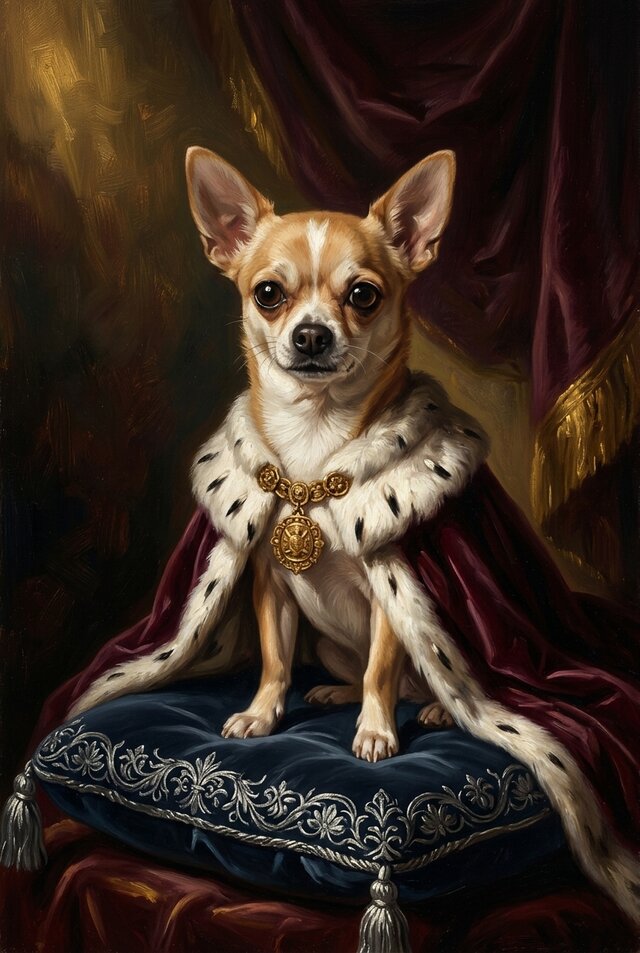 犬（チワワ）のルネサンス風肖像画 油絵風アートA4額装インテリア