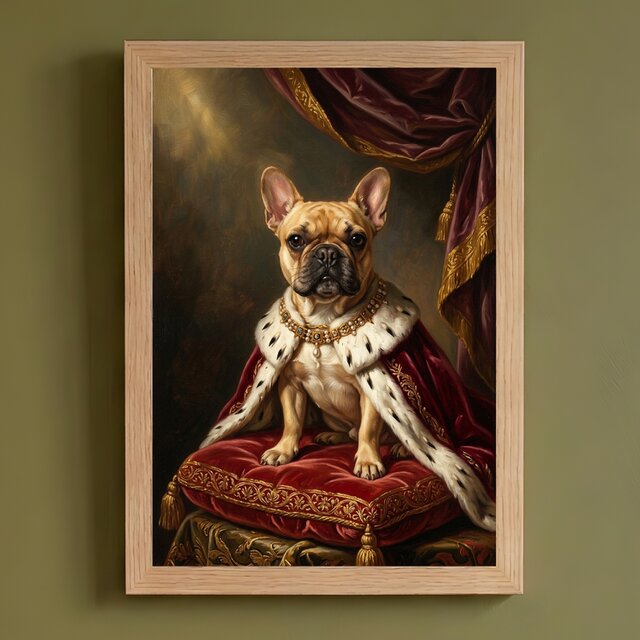 犬（フレンチブルドッグ）のルネサンス風肖像画 A4額装インテリア
