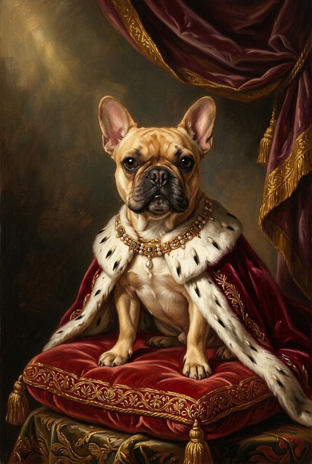 犬（フレンチブルドッグ）のルネサンス風肖像画 A4額装インテリア