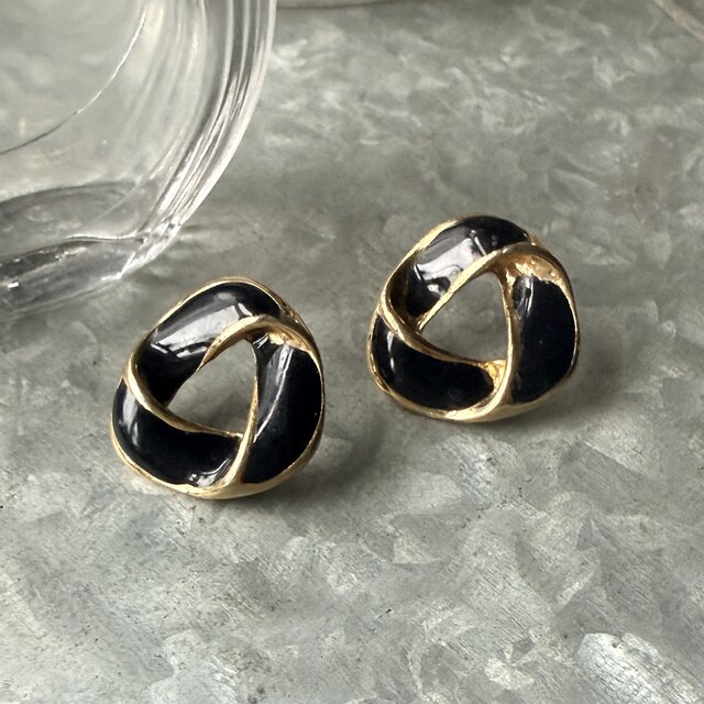 ヴィンテージ ピアス P830-ヴィンテージピアス U.S.A. 1980's Black & Gold Organic Twist
