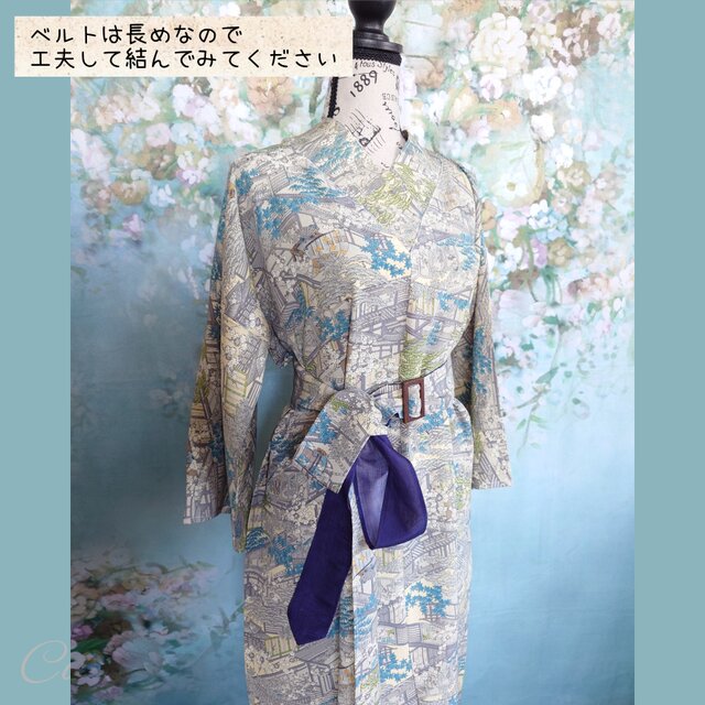 りえ　着物×1着　ワンピース×2着 d99 重ね衿ワンピース ベルト付き 着物リメイク 風景 | iichi 日々の