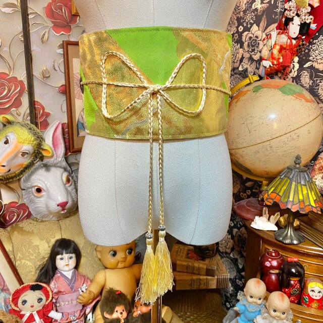 名古屋帯 リメイク サッシュベルト 帯ベルト 和洋折衷 古布 着物コーデ