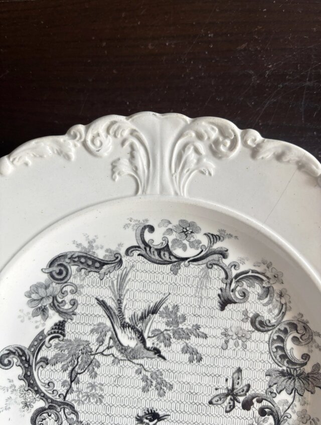 D.Johnston/Bordeaux ボルドー ロココ レリーフ グリザイユ 平皿