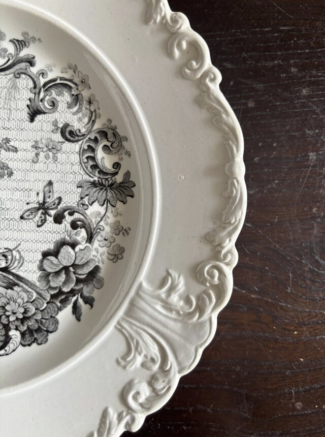 D.Johnston/Bordeaux ボルドー ロココ レリーフ グリザイユ 平皿