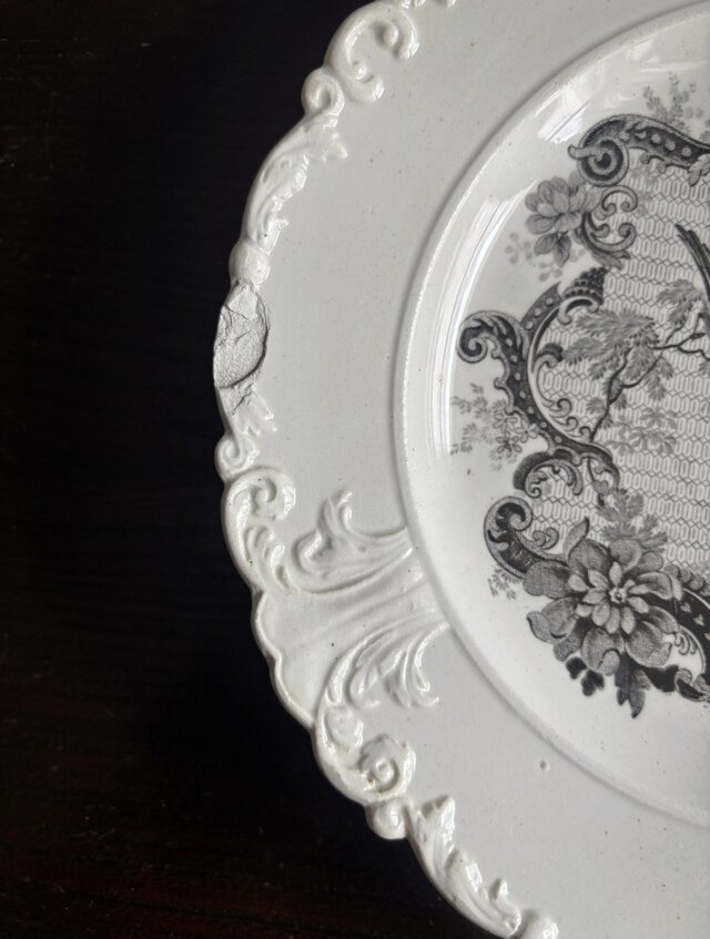 D.Johnston/Bordeaux ボルドー ロココ レリーフ グリザイユ 平皿