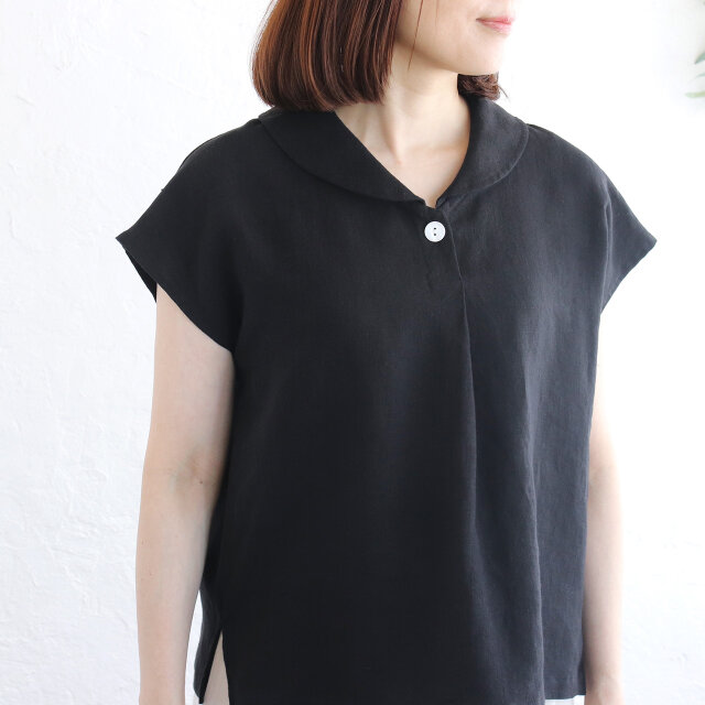 未使用⭐️Drawerリネンフレンチスリーブフロントタックブラウス38
